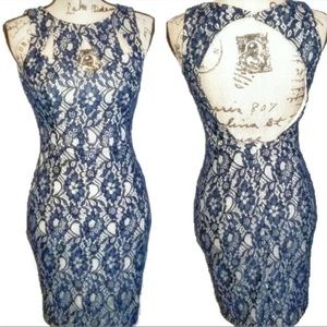 Ark & Co Blue Sleeveless Cutout Lace Cocktail Dress NEW